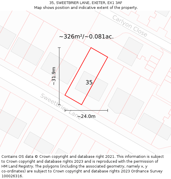 35, SWEETBRIER LANE, EXETER, EX1 3AF: Plot and title map