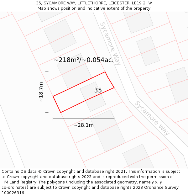35, SYCAMORE WAY, LITTLETHORPE, LEICESTER, LE19 2HW: Plot and title map