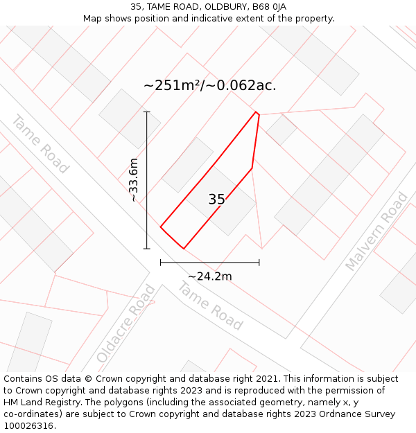 35, TAME ROAD, OLDBURY, B68 0JA: Plot and title map