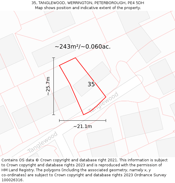 35, TANGLEWOOD, WERRINGTON, PETERBOROUGH, PE4 5DH: Plot and title map