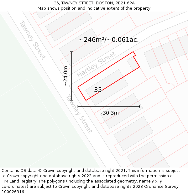 35, TAWNEY STREET, BOSTON, PE21 6PA: Plot and title map