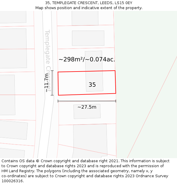 35, TEMPLEGATE CRESCENT, LEEDS, LS15 0EY: Plot and title map