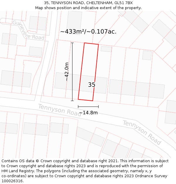 35, TENNYSON ROAD, CHELTENHAM, GL51 7BX: Plot and title map