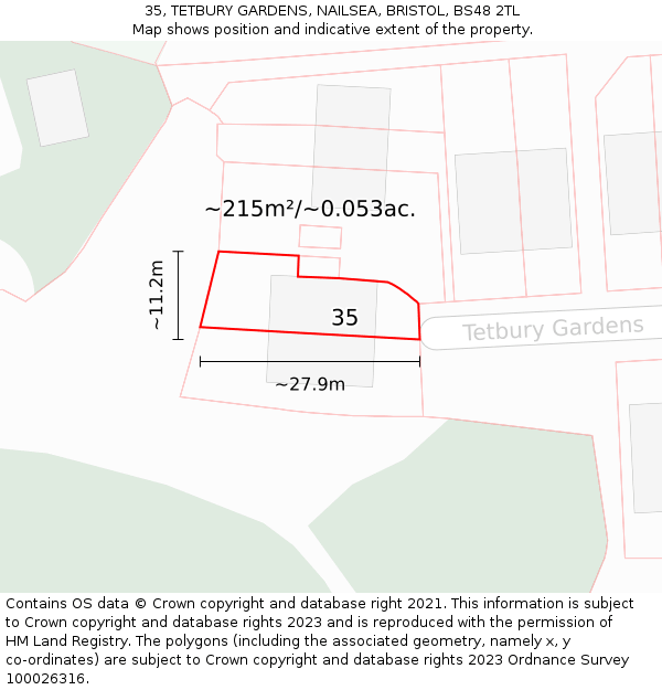 35, TETBURY GARDENS, NAILSEA, BRISTOL, BS48 2TL: Plot and title map