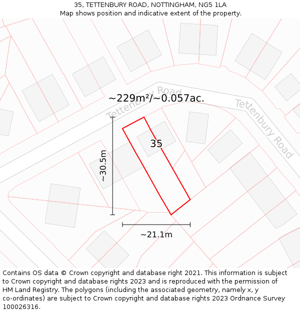 35, TETTENBURY ROAD, NOTTINGHAM, NG5 1LA: Plot and title map