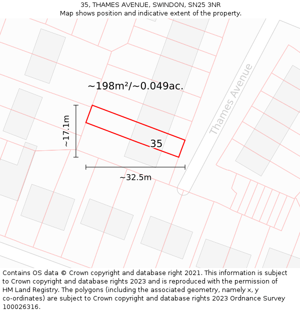 35, THAMES AVENUE, SWINDON, SN25 3NR: Plot and title map