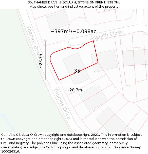35, THAMES DRIVE, BIDDULPH, STOKE-ON-TRENT, ST8 7HL: Plot and title map