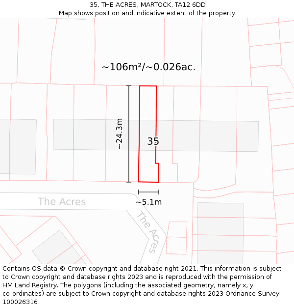 35, THE ACRES, MARTOCK, TA12 6DD: Plot and title map