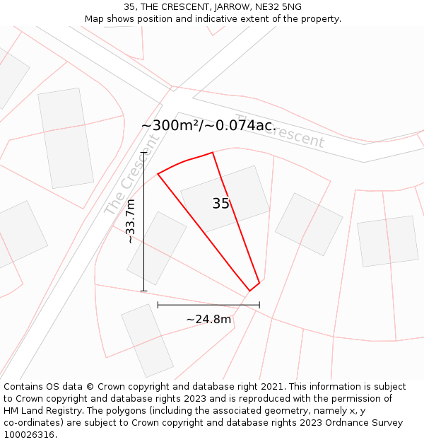 35, THE CRESCENT, JARROW, NE32 5NG: Plot and title map