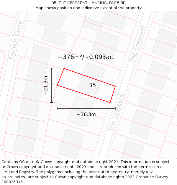 35, THE CRESCENT, LANCING, BN15 8PJ: Plot and title map