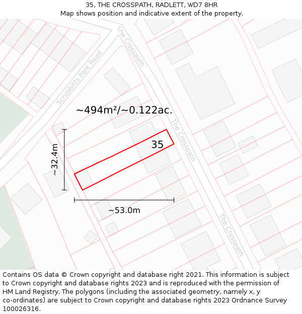 35, THE CROSSPATH, RADLETT, WD7 8HR: Plot and title map