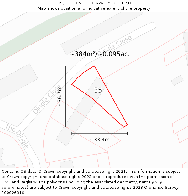 35, THE DINGLE, CRAWLEY, RH11 7JD: Plot and title map
