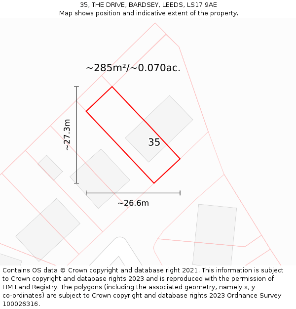 35, THE DRIVE, BARDSEY, LEEDS, LS17 9AE: Plot and title map