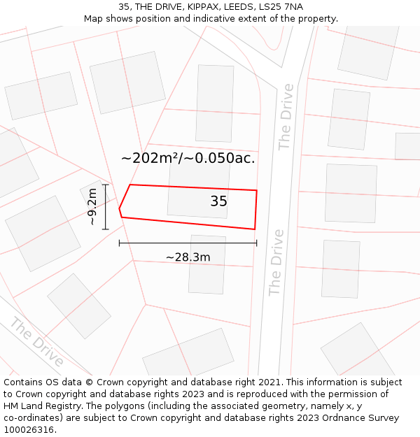 35, THE DRIVE, KIPPAX, LEEDS, LS25 7NA: Plot and title map
