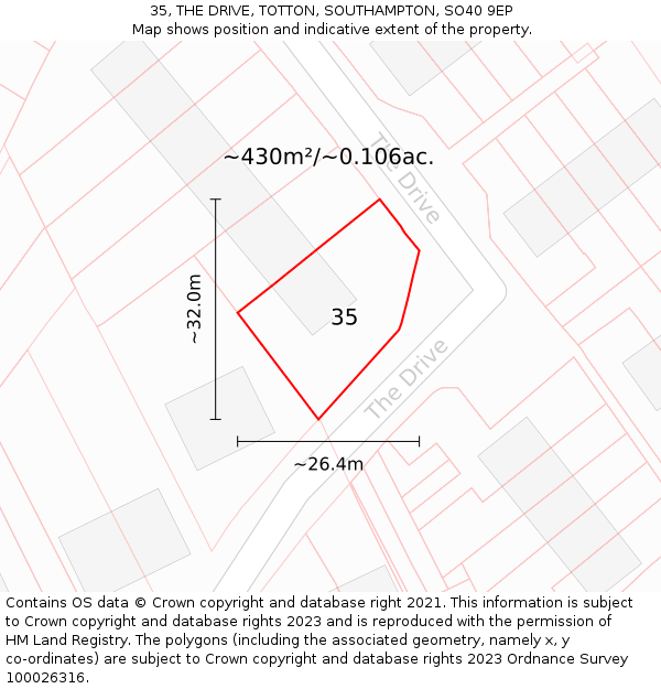 35, THE DRIVE, TOTTON, SOUTHAMPTON, SO40 9EP: Plot and title map