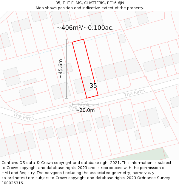 35, THE ELMS, CHATTERIS, PE16 6JN: Plot and title map