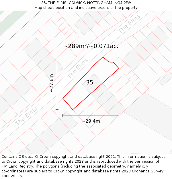 35, THE ELMS, COLWICK, NOTTINGHAM, NG4 2FW: Plot and title map