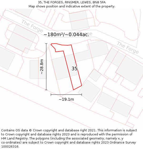 35, THE FORGES, RINGMER, LEWES, BN8 5FA: Plot and title map