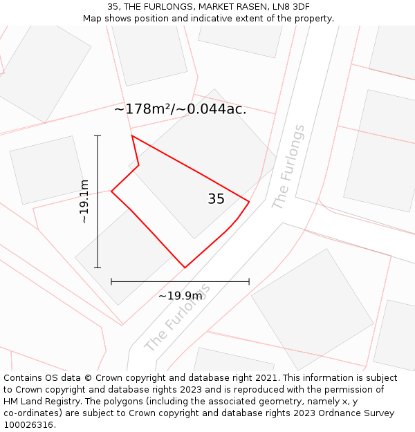35, THE FURLONGS, MARKET RASEN, LN8 3DF: Plot and title map
