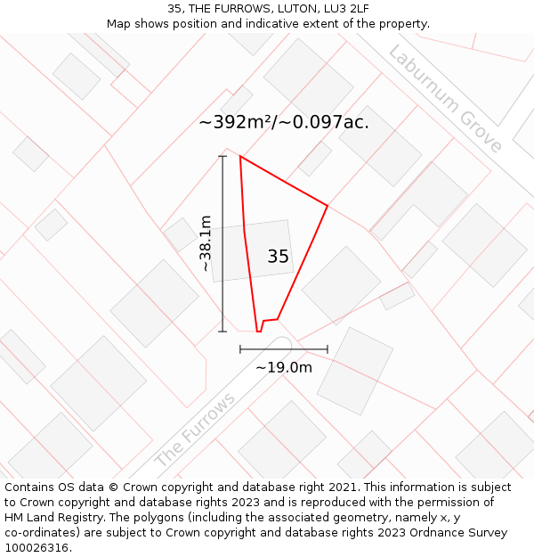 35, THE FURROWS, LUTON, LU3 2LF: Plot and title map