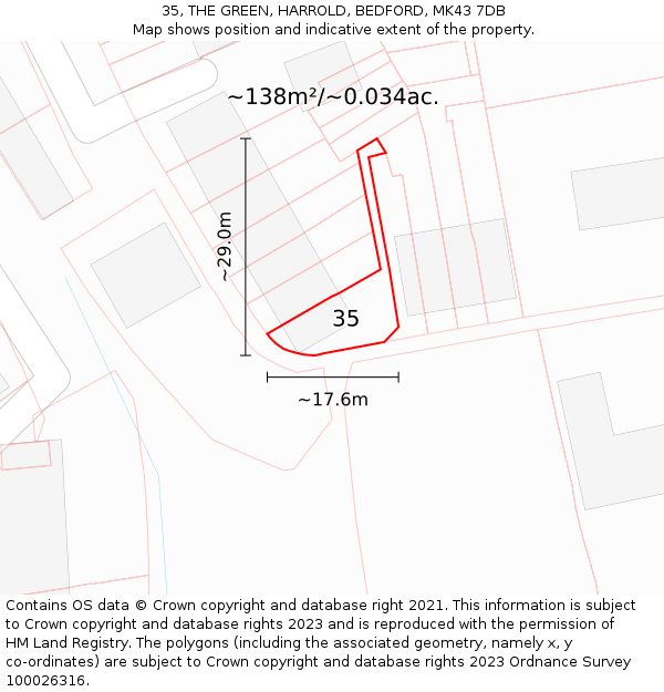 35, THE GREEN, HARROLD, BEDFORD, MK43 7DB: Plot and title map
