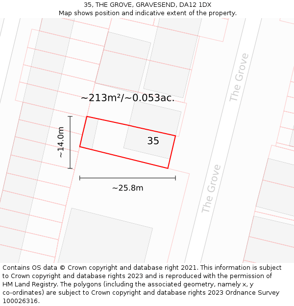 35, THE GROVE, GRAVESEND, DA12 1DX: Plot and title map