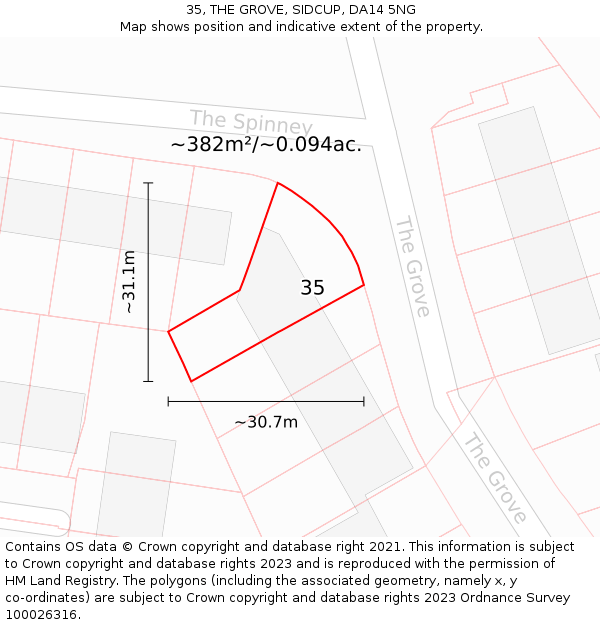 35, THE GROVE, SIDCUP, DA14 5NG: Plot and title map