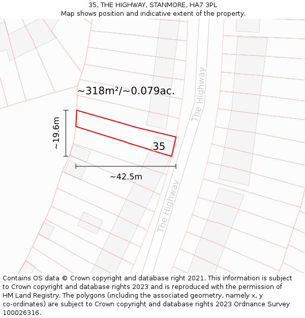 35, THE HIGHWAY, STANMORE, HA7 3PL: Plot and title map