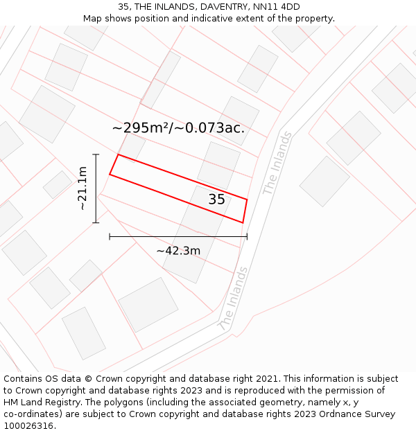 35, THE INLANDS, DAVENTRY, NN11 4DD: Plot and title map