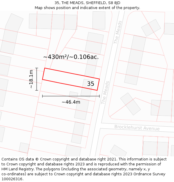 35, THE MEADS, SHEFFIELD, S8 8JD: Plot and title map