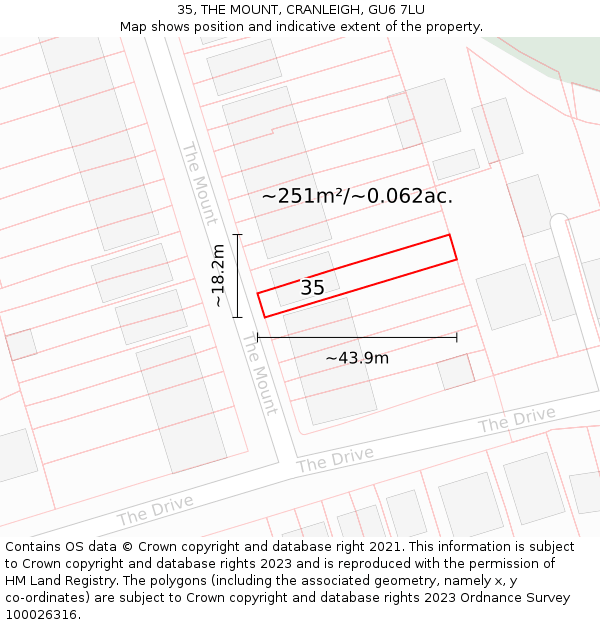 35, THE MOUNT, CRANLEIGH, GU6 7LU: Plot and title map