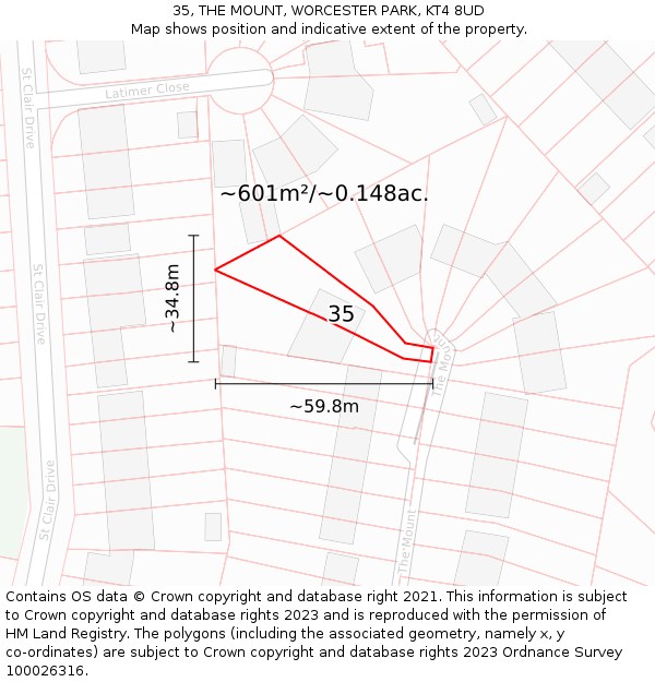 35, THE MOUNT, WORCESTER PARK, KT4 8UD: Plot and title map