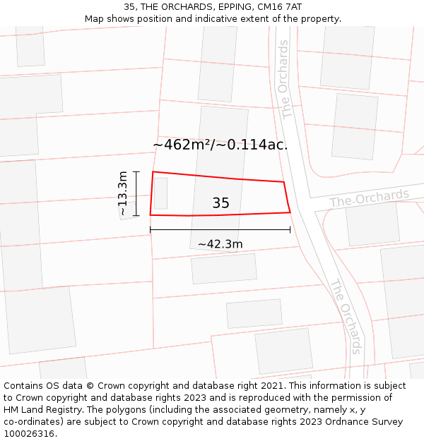 35, THE ORCHARDS, EPPING, CM16 7AT: Plot and title map