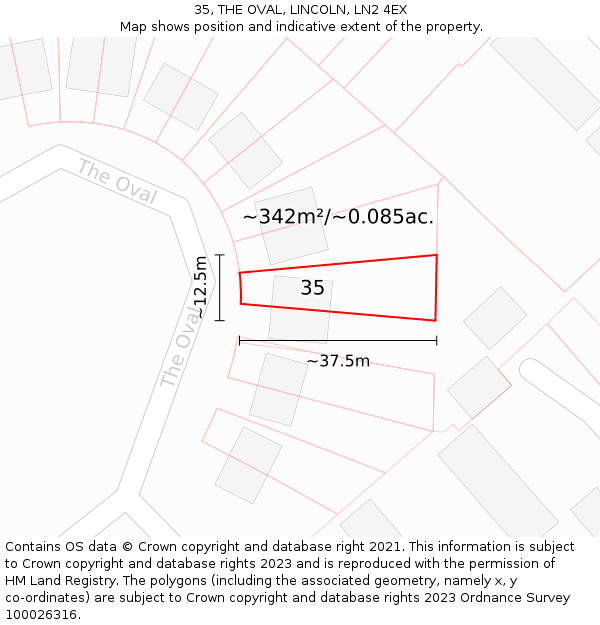 35, THE OVAL, LINCOLN, LN2 4EX: Plot and title map