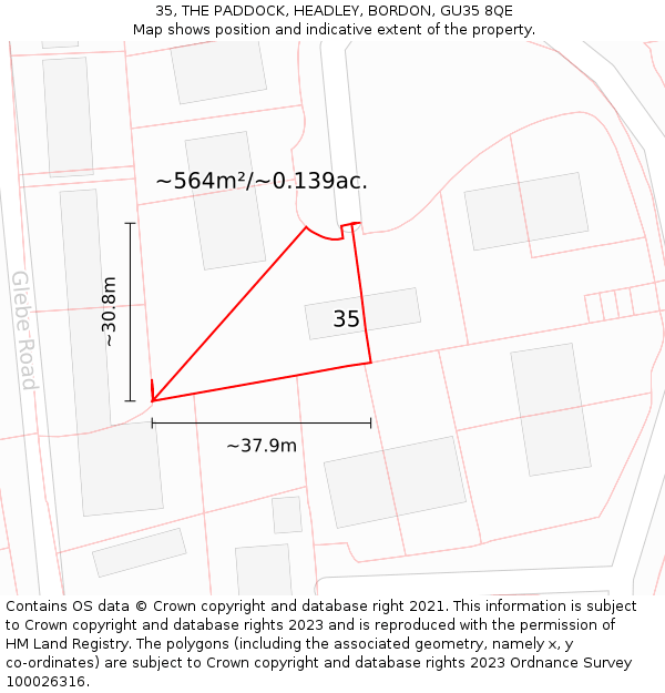 35, THE PADDOCK, HEADLEY, BORDON, GU35 8QE: Plot and title map