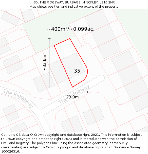 35, THE RIDGEWAY, BURBAGE, HINCKLEY, LE10 2NR: Plot and title map