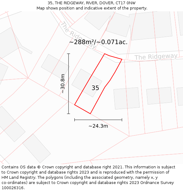 35, THE RIDGEWAY, RIVER, DOVER, CT17 0NW: Plot and title map