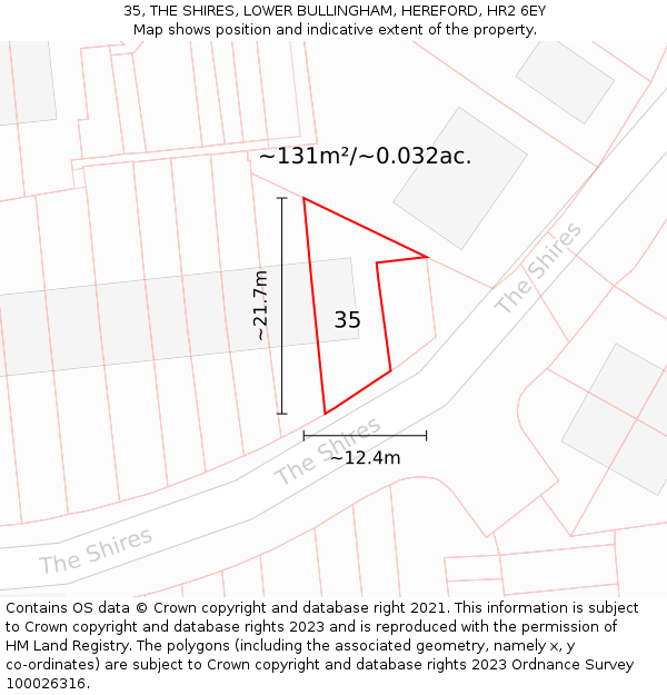 35, THE SHIRES, LOWER BULLINGHAM, HEREFORD, HR2 6EY: Plot and title map