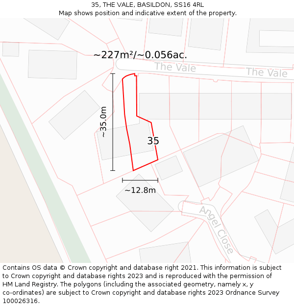 35, THE VALE, BASILDON, SS16 4RL: Plot and title map