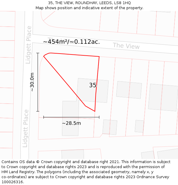 35, THE VIEW, ROUNDHAY, LEEDS, LS8 1HQ: Plot and title map