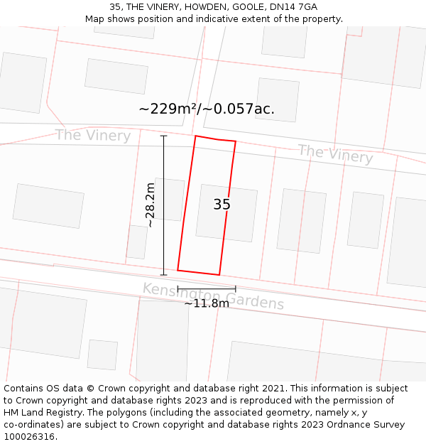 35, THE VINERY, HOWDEN, GOOLE, DN14 7GA: Plot and title map