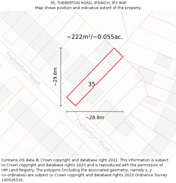 35, THEBERTON ROAD, IPSWICH, IP3 9NP: Plot and title map