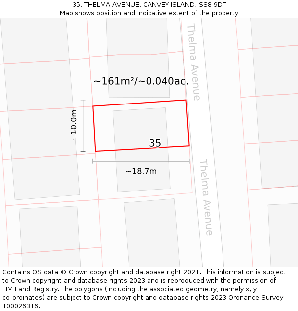 35, THELMA AVENUE, CANVEY ISLAND, SS8 9DT: Plot and title map