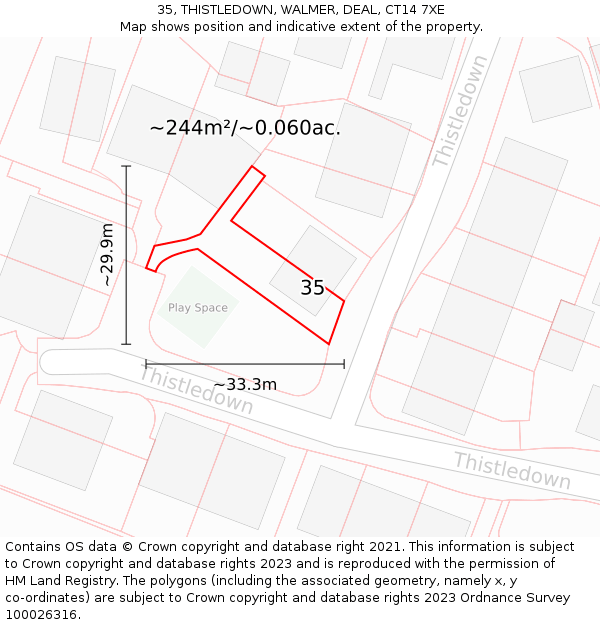 35, THISTLEDOWN, WALMER, DEAL, CT14 7XE: Plot and title map