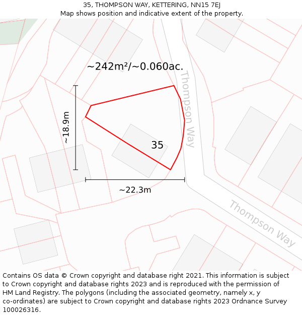 35, THOMPSON WAY, KETTERING, NN15 7EJ: Plot and title map