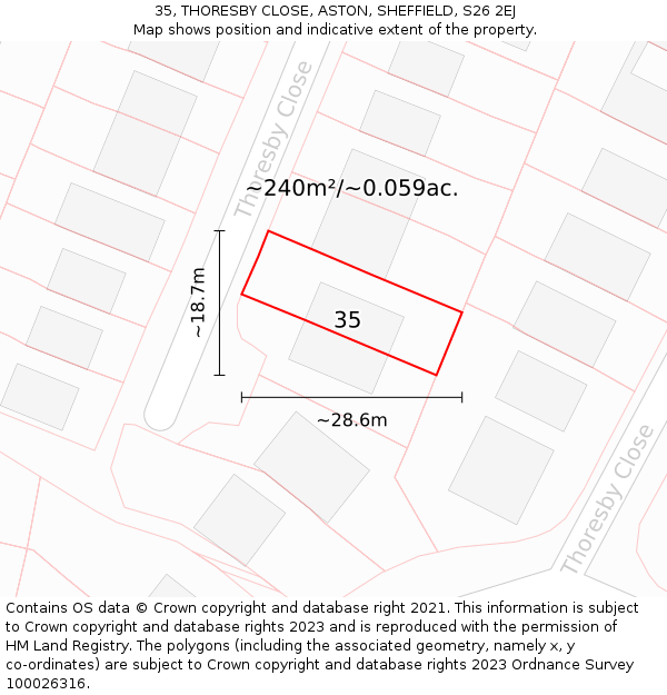 35, THORESBY CLOSE, ASTON, SHEFFIELD, S26 2EJ: Plot and title map