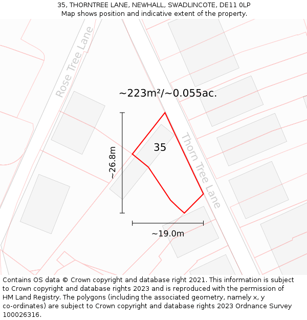 35, THORNTREE LANE, NEWHALL, SWADLINCOTE, DE11 0LP: Plot and title map