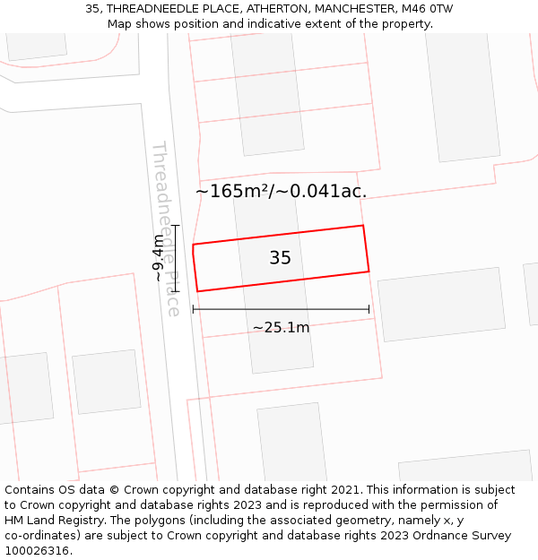 35, THREADNEEDLE PLACE, ATHERTON, MANCHESTER, M46 0TW: Plot and title map
