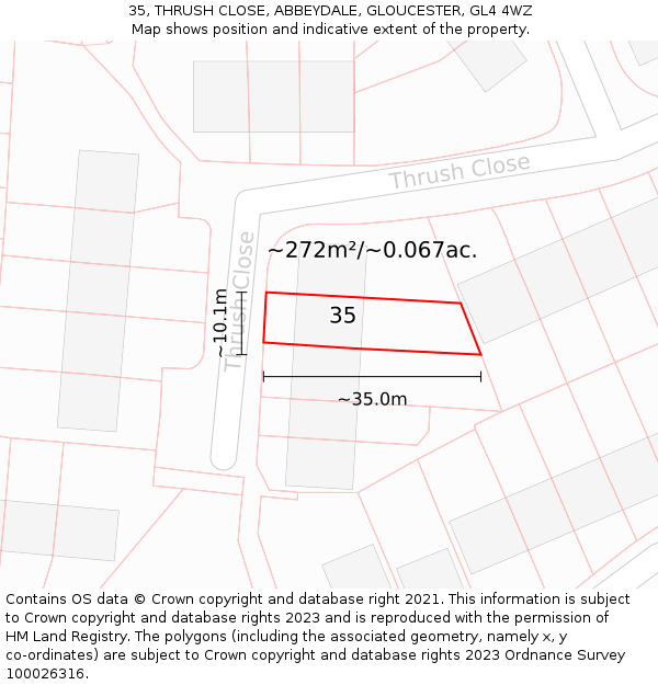 35, THRUSH CLOSE, ABBEYDALE, GLOUCESTER, GL4 4WZ: Plot and title map