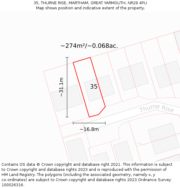 35, THURNE RISE, MARTHAM, GREAT YARMOUTH, NR29 4PU: Plot and title map